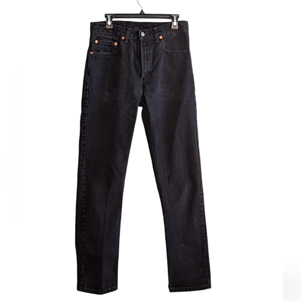 2-Men's Levi 505, 5 Pocket Jeans, size 32x34, Black Color, Straight leg